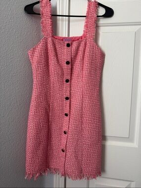 Francesca's Collections Pink Tweed Button Mini Dress